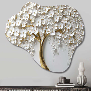 White Orchid Tree Garden Of Branches III - Asymmetric Metal Wall Art